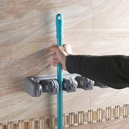Fivanio Wall Mounted Mop and Broom Holder with 4 Slot Position with 5 Hooks Garage Storage  - Image 4