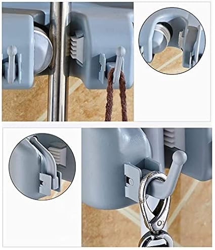 Fivanio Wall Mounted Mop and Broom Holder with 4 Slot Position with 5 Hooks Garage Storage  - Image 5