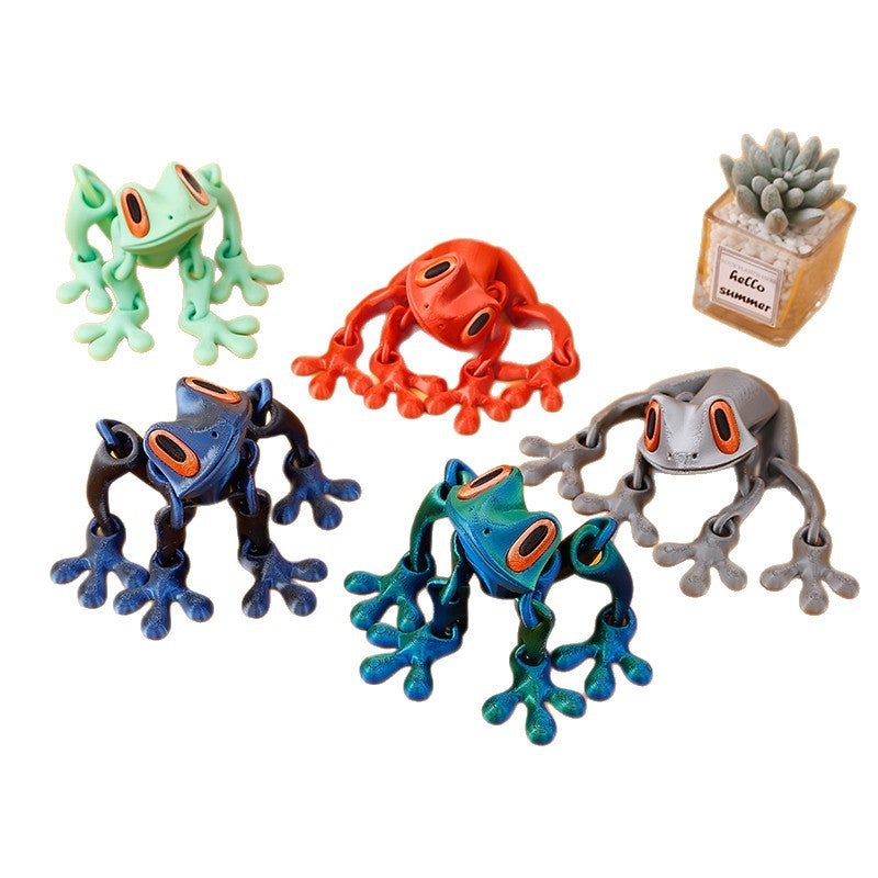 3D Printed Magnetic Jointed Frog Toy, Glow in the Dark - Image 1