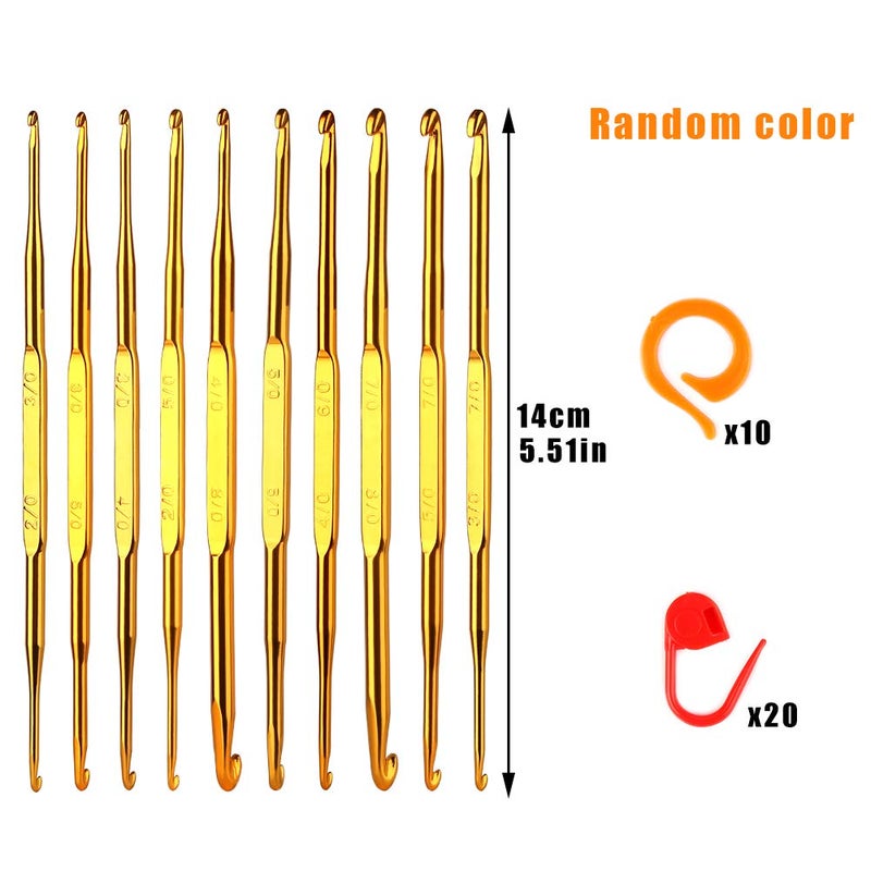 LOKUNN 40 Pcs Double End Crochet Hook Set, Include 10 Pcs Golden Aluminum Crochet Needles, 10 PCS Knitting Crochet Markers Ring, 20 PCS Knitting Stitch Markers for Craft DIY - Image 2