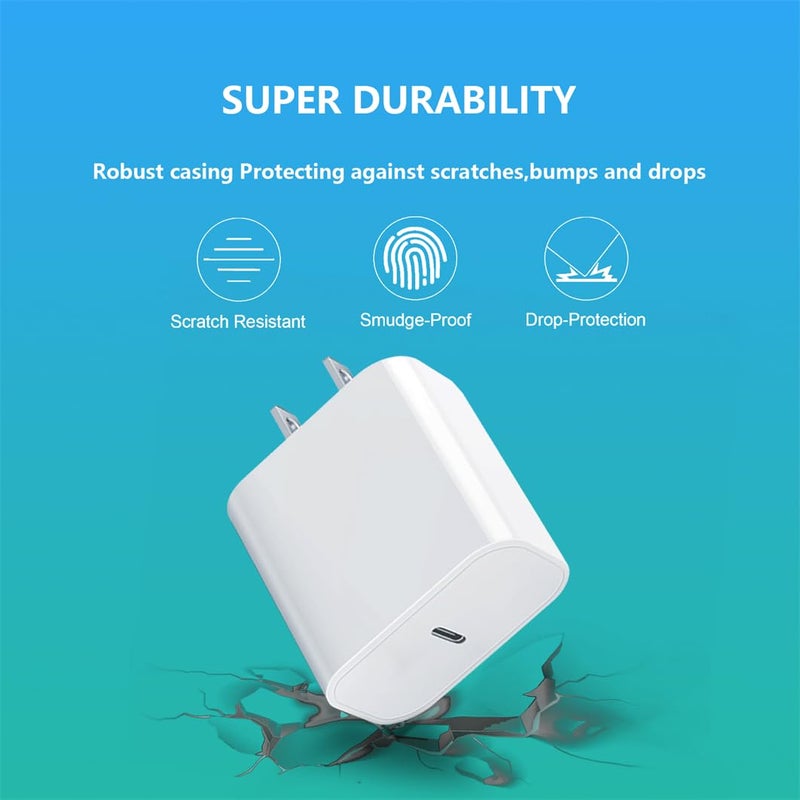 gvmkwejk USB-C Charger Block 20w Compatible with Apple Watch Block, iWatch Series Ultra/10/9/8/7/6/SE/SE2/5/4/3,iPhone 16/15,gvmkwejk Type-C PD Fast Charging USBC Power Adapter,1-Pack White - Image 4