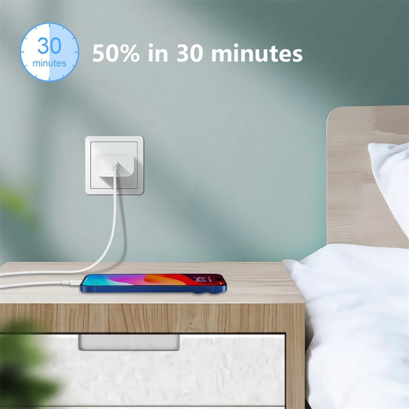 gvmkwejk USB-C Charger Block 20w Compatible with Apple Watch Block, iWatch Series Ultra/10/9/8/7/6/SE/SE2/5/4/3,iPhone 16/15,gvmkwejk Type-C PD Fast Charging USBC Power Adapter,1-Pack White - Image 3