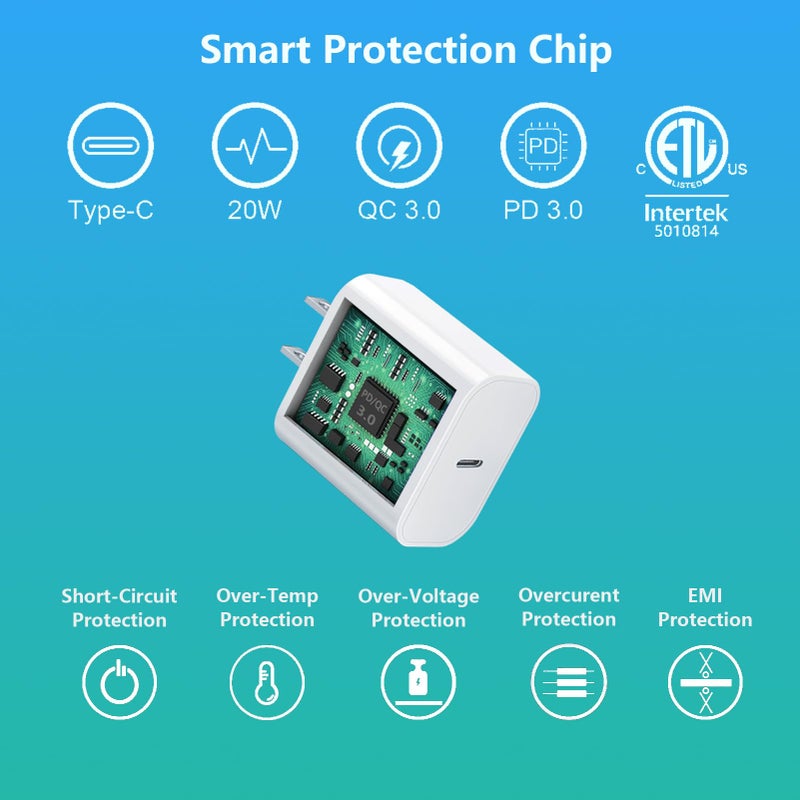 gvmkwejk USB-C Charger Block 20w Compatible with Apple Watch Block, iWatch Series Ultra/10/9/8/7/6/SE/SE2/5/4/3,iPhone 16/15,gvmkwejk Type-C PD Fast Charging USBC Power Adapter,1-Pack White - Image 5