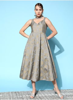 SASSAFRAS Brocade Floral Print Sweetheart Neck Anarkali Midi Dress by Styli  - Image 1