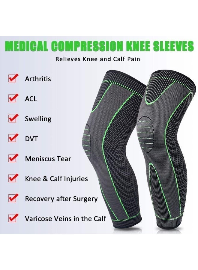 Long Medical Knee and Leg Support Pair, Compressive and Flexible with Top Stabilizing Strap for Joint and Muscle Support During Sports - Multicolor - Image 5