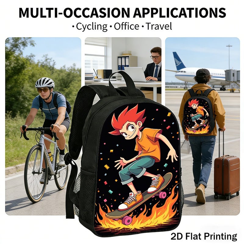 Sports Skateboard Boy Flames Backpack Durable Lightweight 2D Flat Print for weekend outdoor street for Teens - Image 5