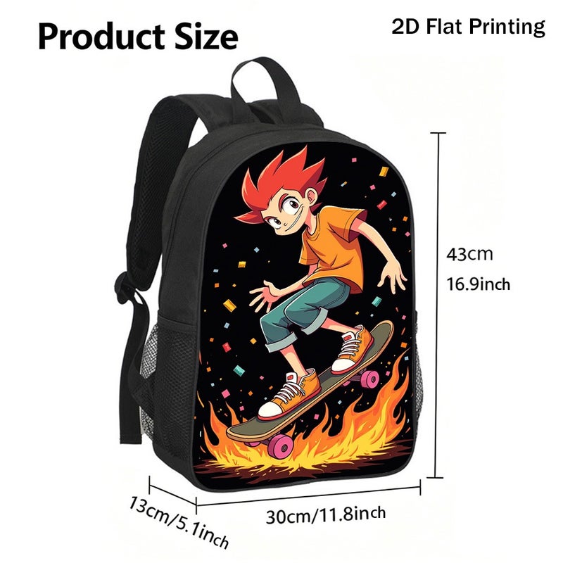 Sports Skateboard Boy Flames Backpack Durable Lightweight 2D Flat Print for weekend outdoor street for Teens - Image 3