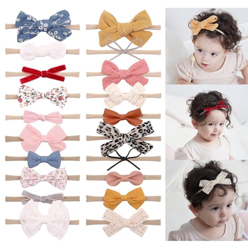doboi 20PCS Baby Girls Hair Bows Headbands Soft Nylon Hairbands Elastic Hair Accessories for Newborns Infants Toddlers and Kids - Image 1