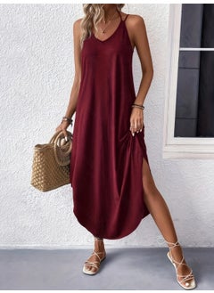 Generic 2024 Solid Color Long Dress Loose Fit Tank Dress European And American Cross-Border Independent Station Selling Womens Clothing Wine red  - Image 1