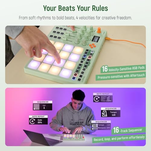 Synido Midi Pad Controller, Portable Beat Maker Machine with Drum Pads, Beginners Beating Pad Velocity Sensitive, LED Display for Music Production (Wireless MIDI) - Image 4