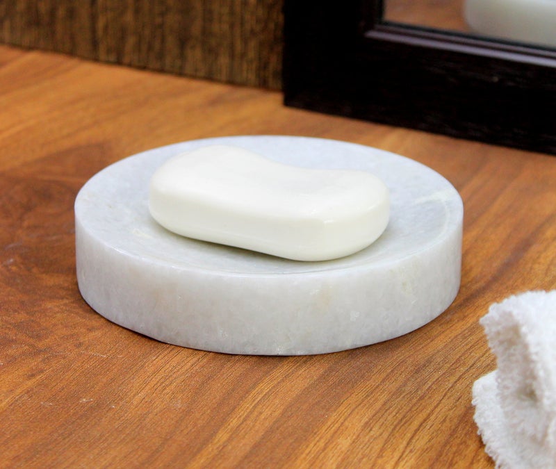 KLEO Soap Dish - Round Design | Natural White Marble Stone | Soap Holder | Soap Tray | Soap Case | Luxury Bath Accessories - Image 2