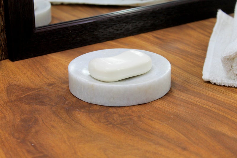 KLEO Soap Dish - Round Design | Natural White Marble Stone | Soap Holder | Soap Tray | Soap Case | Luxury Bath Accessories - Image 3