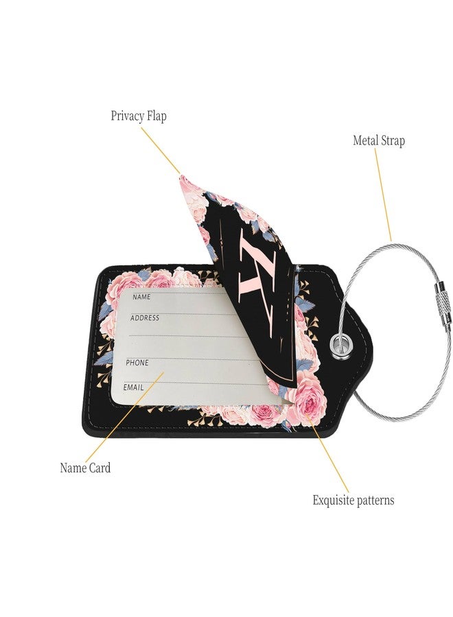 Anikathy 2 Pcs PU Leather Luggage Tag for Suitcases with Privacy Shield and Name ID Tag Address Card Travel Cruise Luggage Tag, Suitable for Men and Women Baggage Handbag Backpack,Flower and Monogram(Letter K - Image 2