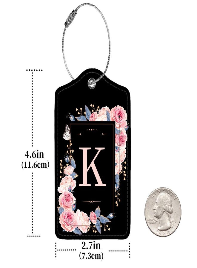 Anikathy 2 Pcs PU Leather Luggage Tag for Suitcases with Privacy Shield and Name ID Tag Address Card Travel Cruise Luggage Tag, Suitable for Men and Women Baggage Handbag Backpack,Flower and Monogram(Letter K - Image 3