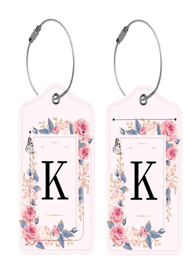 Anikathy 2 Pcs PU Leather Luggage Tag for Suitcases with Privacy Shield and Name ID Tag Address Card Travel Cruise Luggage Tag, Suitable for Men and Women Baggage Handbag Backpack,Flower and Monogram(Letter K - Image 4