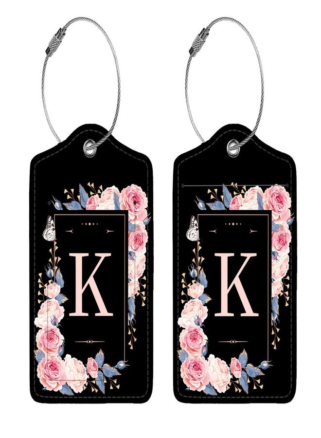 Anikathy 2 Pcs PU Leather Luggage Tag for Suitcases with Privacy Shield and Name ID Tag Address Card Travel Cruise Luggage Tag, Suitable for Men and Women Baggage Handbag Backpack,Flower and Monogram(Letter K - Image 5