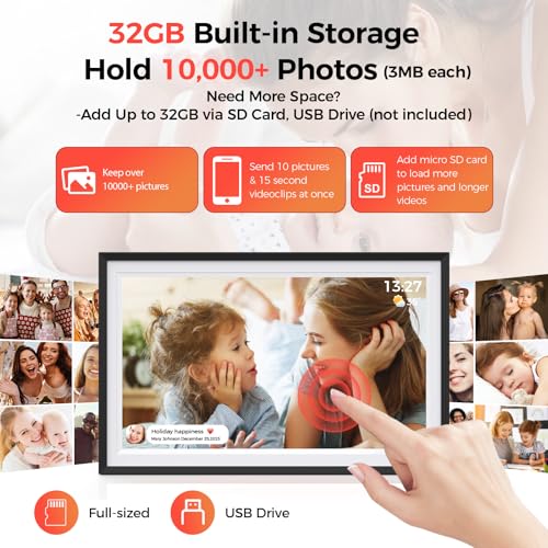 YunQiDeer Digital Picture Frame,15.6 Inch Large Frameo Digital Photo Frame WiFi, 32GB,1920 * 1080 IPS HD Touch Screen,Tabletop&Wall-Mounted,Digital Frame Share Photos and Videos via Frameo App - Image 3
