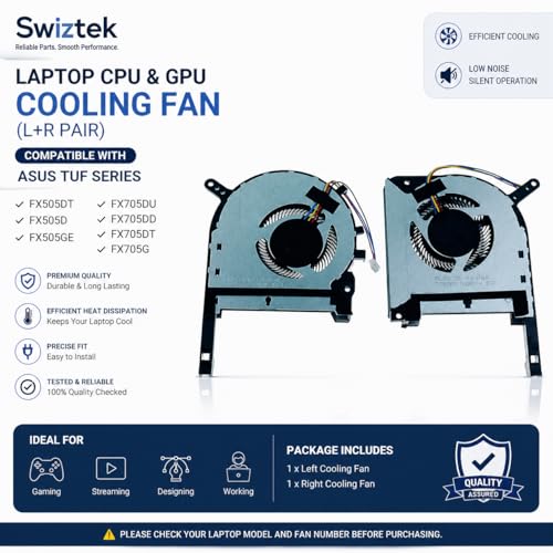 Swiztek Laptop CPU & GPU Cooling Fan for Asus TUF FX505DT FX705DU FX705DD FX705DT FX705G FX505D FX505GE L+R Pair - Image 4