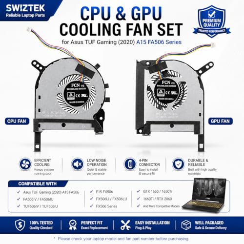 Swiztek Laptop CPU & GPU Cooling Fan for Asus TUF FX505DT FX705DU FX705DD FX705DT FX705G FX505D FX505GE L+R Pair - Image 5
