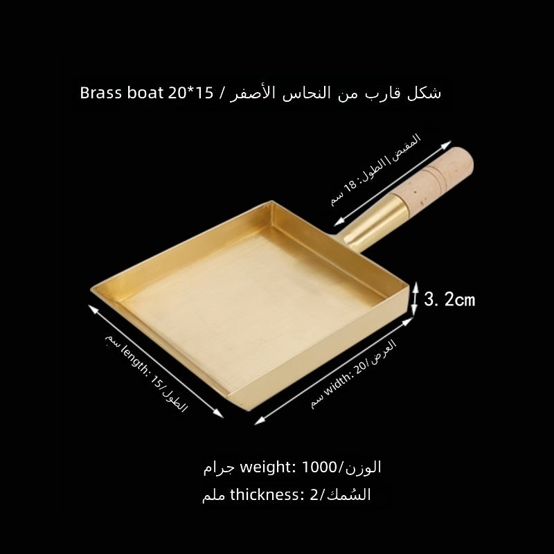 مقلاة تاماغوياكي على شكل قارب من النحاس الأصفر 20×15سم مع مقبض خشبي - غير لاصقة وبدون دخان - Image 1