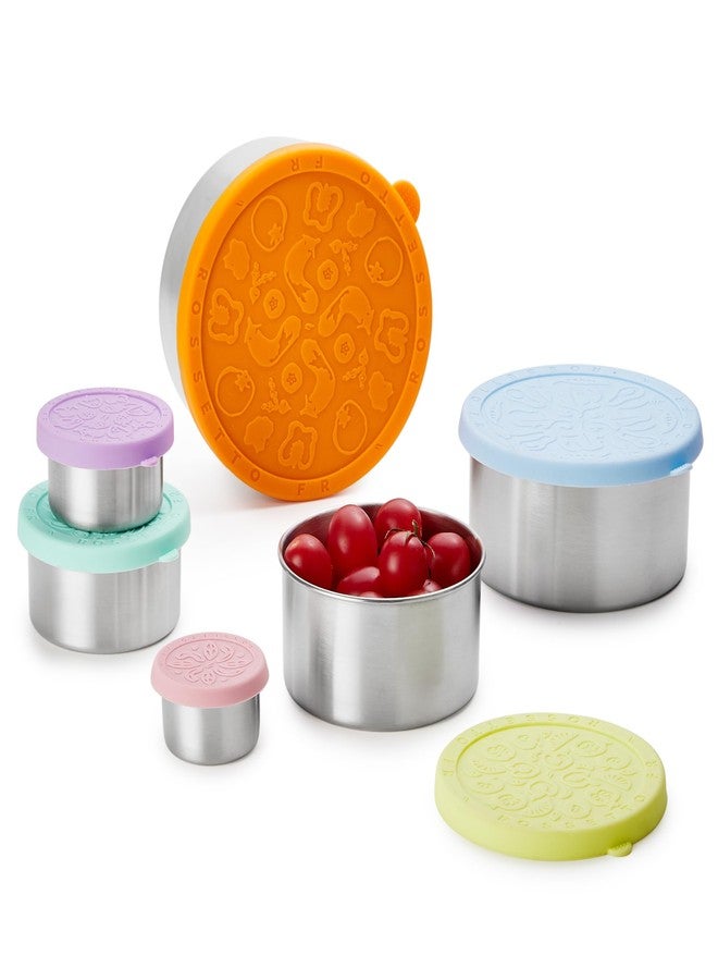 ROSSETTO Stainless Steel Food Storage Container, Set of 6, Nesting Bowls with Colorful Lids, stackable leakproof Metal Lunch Box Set for Kids, Daycare, School, Travel. Sauce Salad dressing Container to go - Image 1