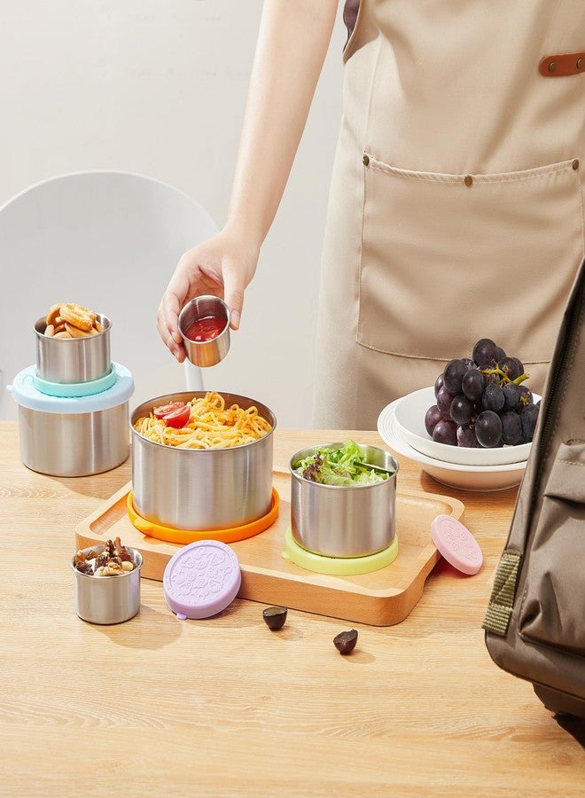 ROSSETTO Stainless Steel Food Storage Container, Set of 6, Nesting Bowls with Colorful Lids, stackable leakproof Metal Lunch Box Set for Kids, Daycare, School, Travel. Sauce Salad dressing Container to go - Image 3