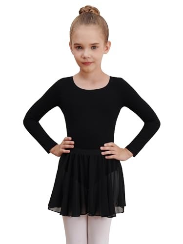 WEGETIT Long Sleeve Girls Leotard Gymnastics Leotards for Girls Ballet Dance Dresses with Skirt (Black,2-4T) - Image 1