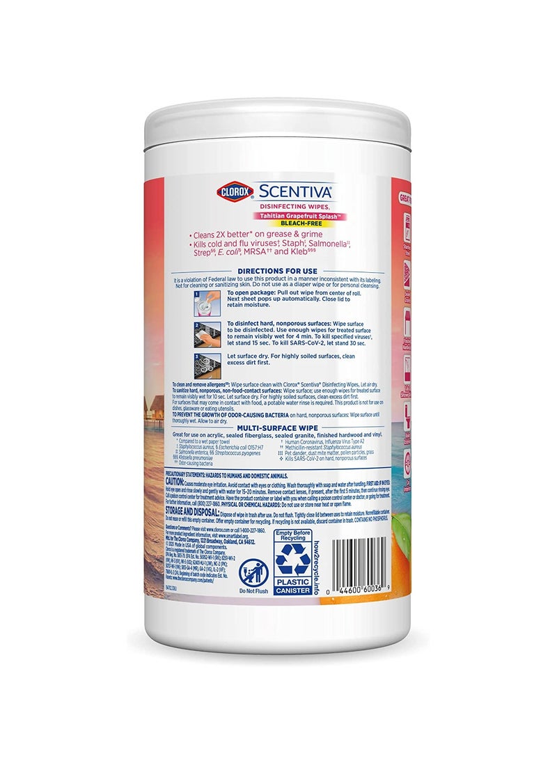 Clorox Scentiva Disinfecting Wipes Grapefruit And Orange Blossom 75 Wipes  - Image 2