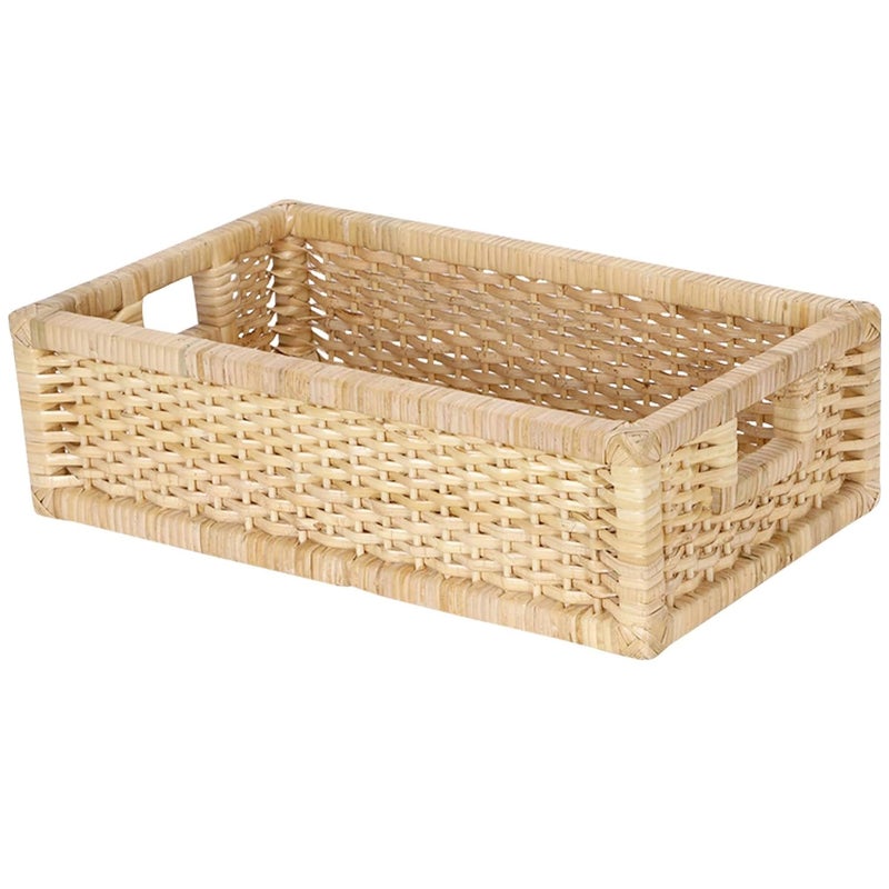 Akway AKWAY Rattan Brass Handmade Bamboo Storage Organizer Wicker Basket Beige Set of 3  - Image 3