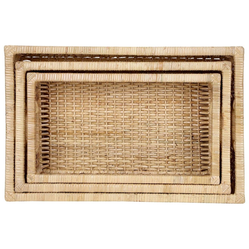 Akway AKWAY Rattan Brass Handmade Bamboo Storage Organizer Wicker Basket Beige Set of 3  - Image 2