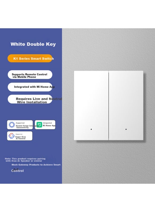 Yeelight Yilai Smart Switch K1 Zero Fire Wire Double Gang Living Room Bedroom Wall Switch Elegant White Compatible With Mi Home App - Image 1