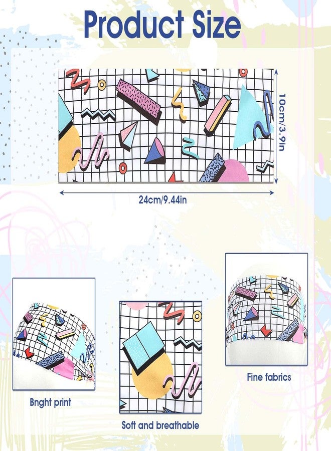 Yolev 4 Pack 90s Headband 80s Retro Print Neon Headbands For Women Vintage Fashion Sweatbands Sport Hairbands Hair Bands For Party Hiking Cycling Running 80s 90s Hair Accessories - Image 2