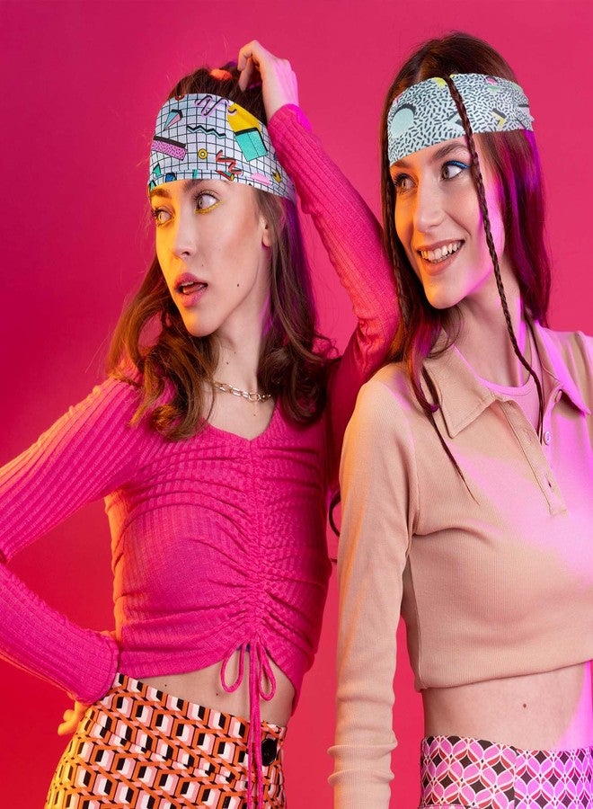 Yolev 4 Pack 90s Headband 80s Retro Print Neon Headbands For Women Vintage Fashion Sweatbands Sport Hairbands Hair Bands For Party Hiking Cycling Running 80s 90s Hair Accessories - Image 4