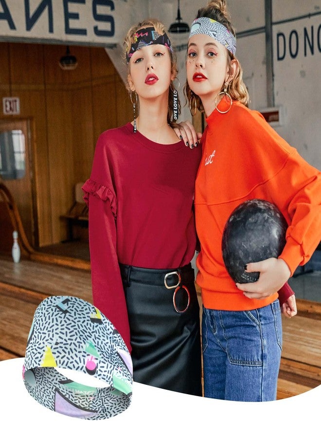 Yolev 4 Pack 90s Headband 80s Retro Print Neon Headbands For Women Vintage Fashion Sweatbands Sport Hairbands Hair Bands For Party Hiking Cycling Running 80s 90s Hair Accessories - Image 5