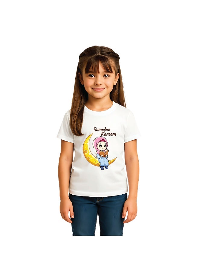 PRINTSHOP4ME Ramadan Printed Design Round Neck Cotton Girl Kids Tshirt Design 10 - Image 1