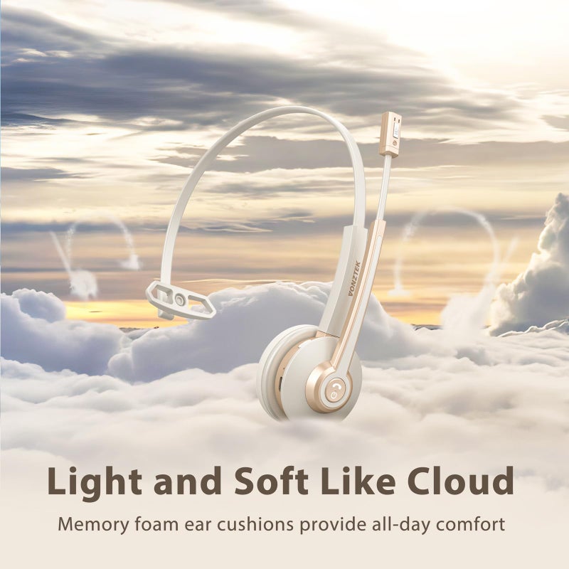 Vonztek Bluetooth Headset with Microphone,Wireless Headset V5.2 with AI Noise Canceling Mic&USB Dongle, Wireless Headphones with Charging Base and Mute Function for Computer/Phone/Office/Skype - Image 4