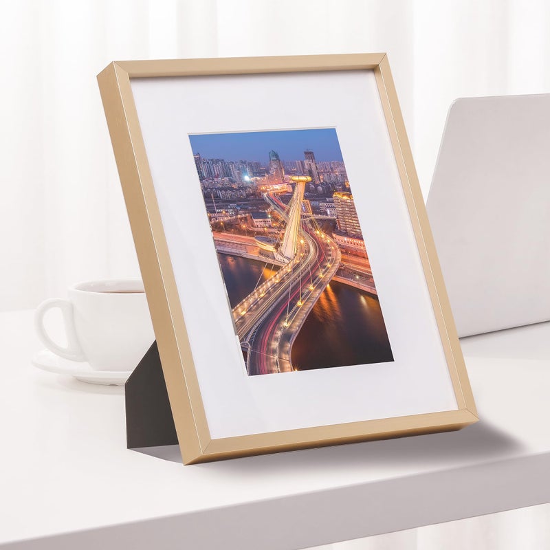 FrameWorks 8x10 Matted to 5x7 Picture Frame - Aluminum Frame w/Tempered Glass  Removable Mat for Photos  Posters  Art  Stylish Wall Frame for Home Decor  Gallery Walls  Office  Living Room - Gold - Image 3