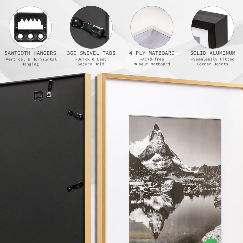 FrameWorks 8x10 Matted to 5x7 Picture Frame - Aluminum Frame w/Tempered Glass  Removable Mat for Photos  Posters  Art  Stylish Wall Frame for Home Decor  Gallery Walls  Office  Living Room - Gold - Image 4