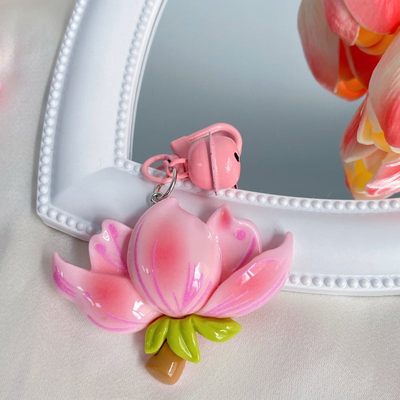 Cherry Blossom Bell Keychain Cute Floral Charm GiftPeach Blossom Blossom Bell Keychain [Lotus]] Peach Blossom Blossom Bell Keychain [Lotus]] 