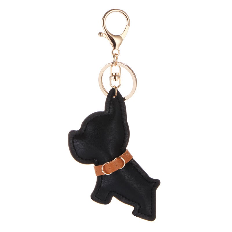 Generic Korean Cartoon Bulldog PU Leather Bag Charm Creative Keychain Black