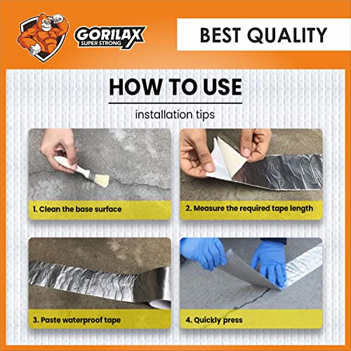 Gorilax Strong Waterproof Tape 4"x5ft, Aluminum Butyl Sealant for Roof Leak, Water Tank, Sink, Pipe, Crack, Gutter – Heavy Duty Flex Tape for Instant Leak Repair, Super Strong Adhesive - Image 3