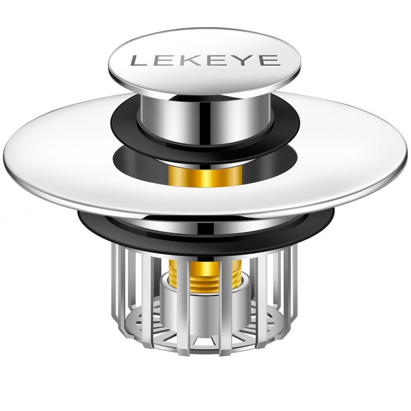 سدة حوض الاستحمام LEKEYE مع مصفاة لجمع الشعر، سدة تصريف قابلة للفتح مع مصفاة لحماية تصريف الحمام لحفرة تصريف الحوض من 112 إلى 134