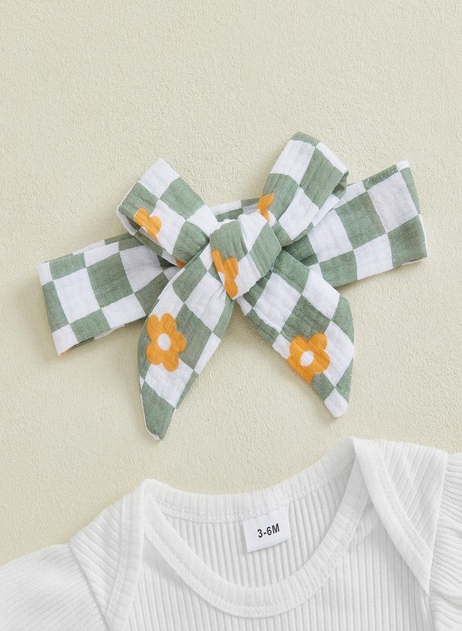 Thorn Tree Newborn Baby Girl Clothes Ribbed Romper Floral Plaid Shorts Headband Infant Summer Outfits 0 3 6 12 18M (Floral Plaid Green,6-12 Months) - Image 4
