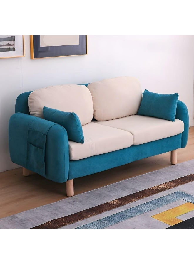 Minimalist Modern Loveseat â€“ 2-Seater Fabric Sofa with Square Arms for Compact Living (Sea Green/Beige)