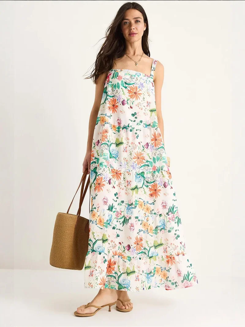 بيانكو لوتشي فستان ماكسي بياقة مربعة وزهور من لوتشي