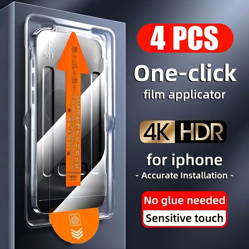 4Pcs Oil Proof Coated Dust Free Screen Protector For iPhone 16 Pro Max Easy One Key Installation Anti Fingerprint - Image 1