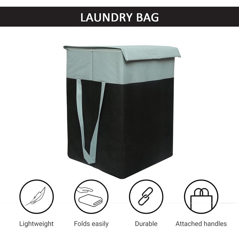 ABBASI Large Laundry Bag 75L Durable and Collapsible Foldable Laundry Basket with Lid Storage Bag with Side Handles Pack of 1 Grey BlackCardboard - Image 3
