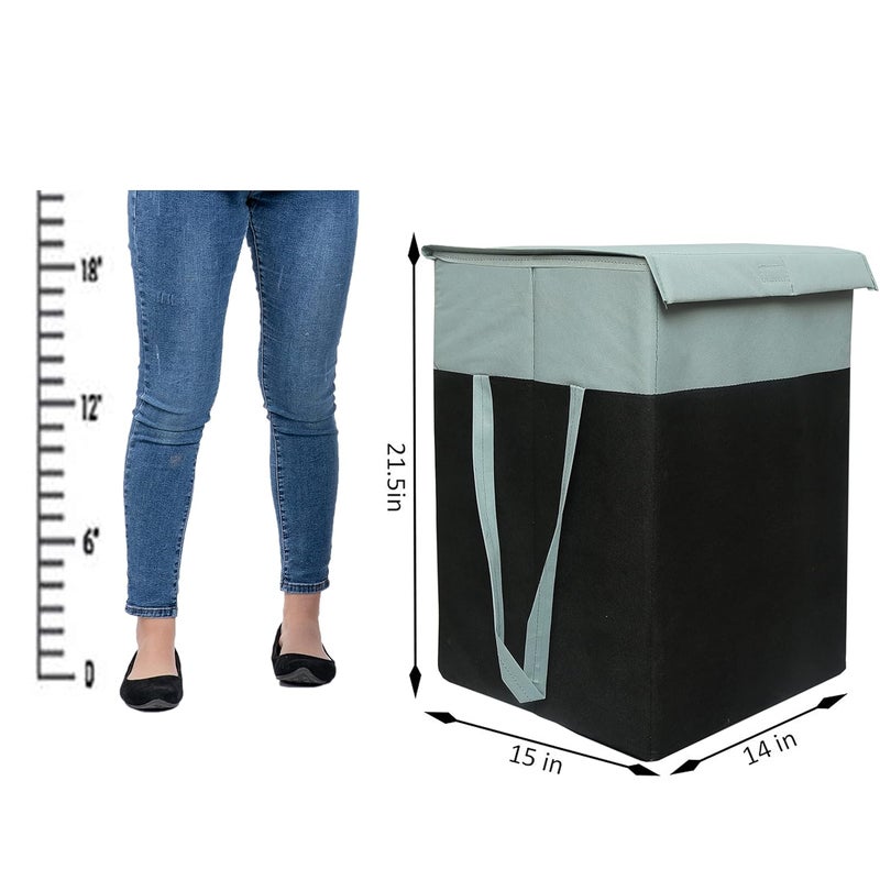 ABBASI Large Laundry Bag 75L Durable and Collapsible Foldable Laundry Basket with Lid Storage Bag with Side Handles Pack of 1 Grey BlackCardboard - Image 2