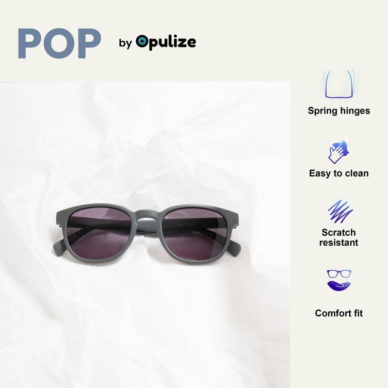 OPULIZE نظارات قراءة كلاسيكية من POP للنساء والرجال، عدسات ملونة مع حماية UV400، إطار دائري سميك مقاوم للخدوش مع مفصلات زنبركية، رمادي مطفي +2.50 (عبوة من 1) - Image 4