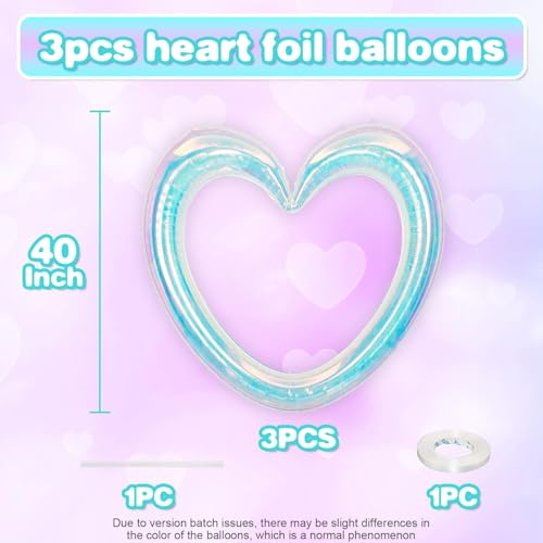 Vibzox Iridescent Heart Balloons3Pcs 40Inch Holographic Large Hollow Out Heart Foil Balloon for Valentines Day Birthday Wedding Engagement Bridal Showers Anniversary Party Decorations - Image 5